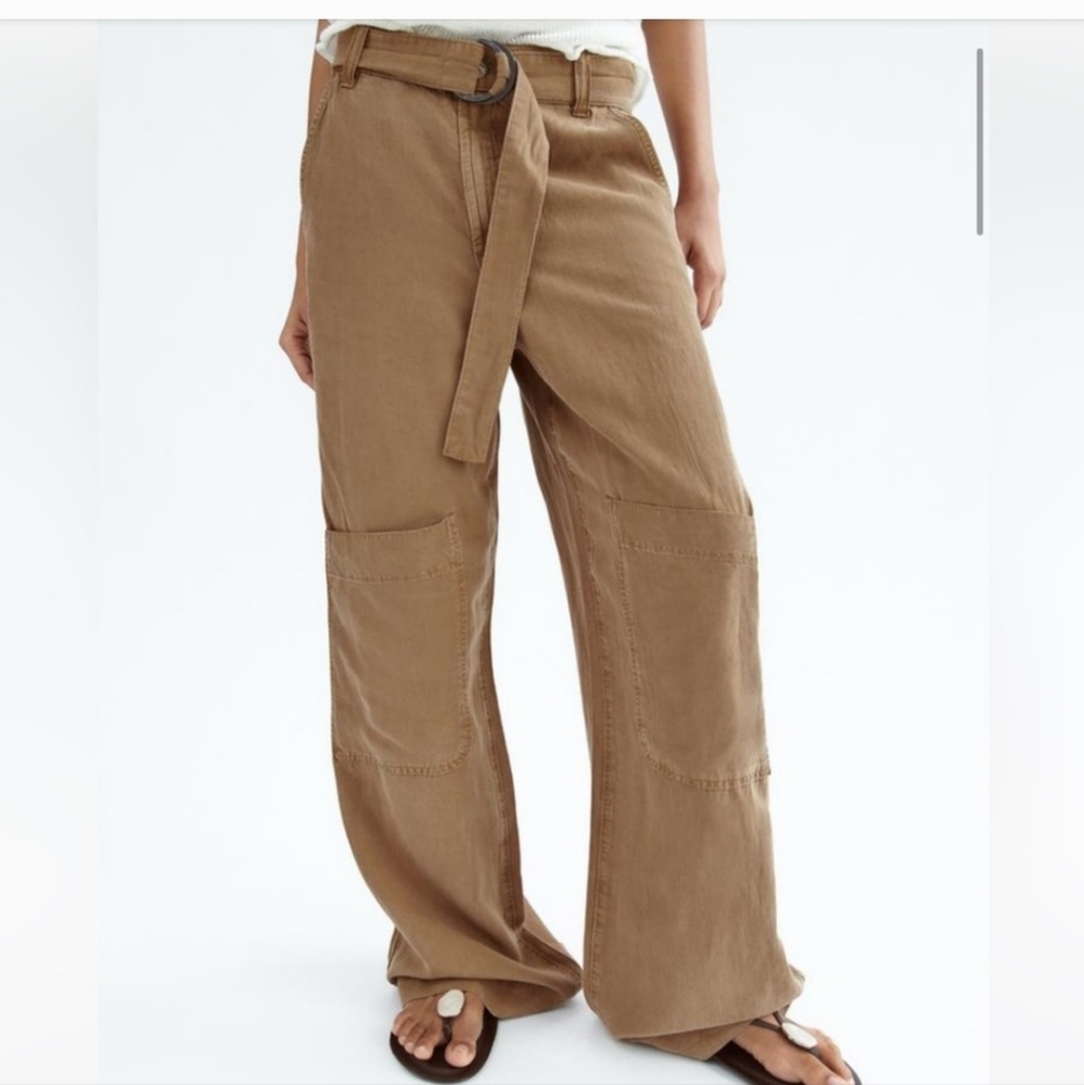 Zara Fluid Utility Wide Leg Linen Pockets Flowy Lightweight Pants Sz M